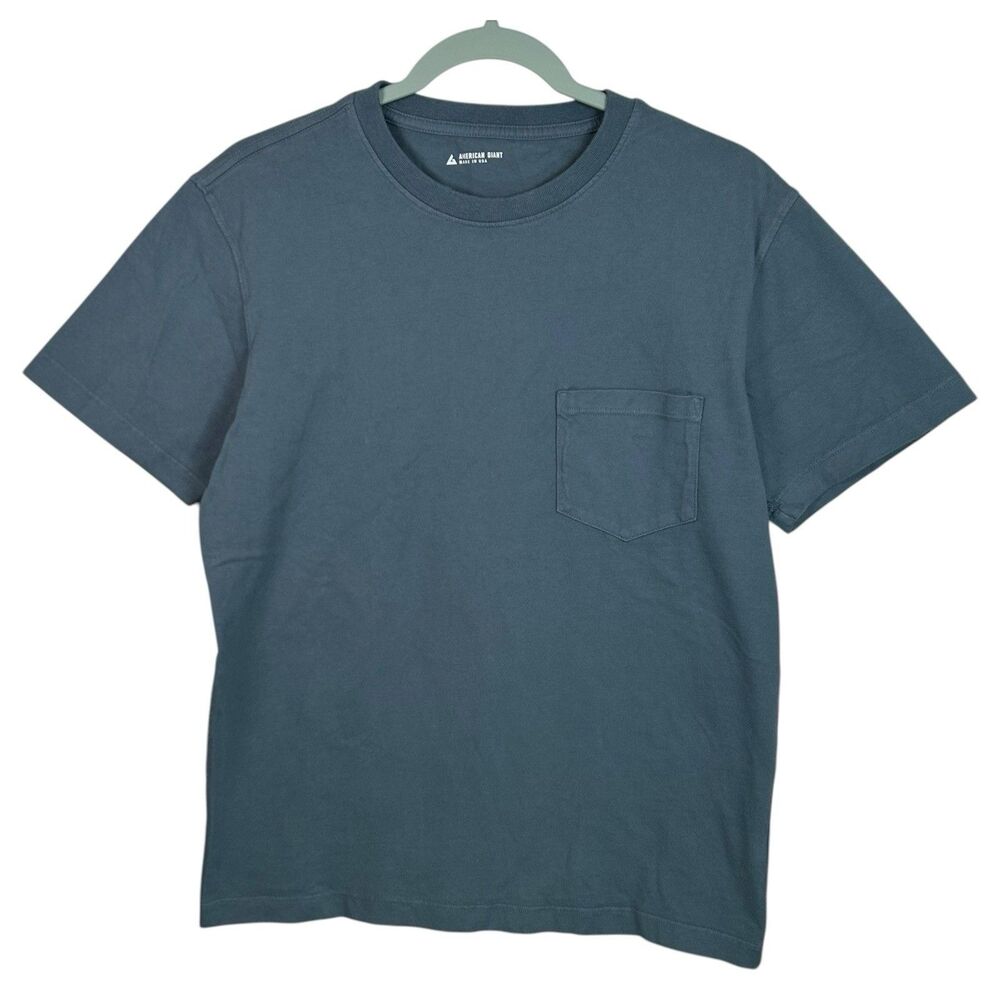 American Giant Pocket T-Shirt Mens M Gray Blue Short Sleeve Tee USA Crew NEW